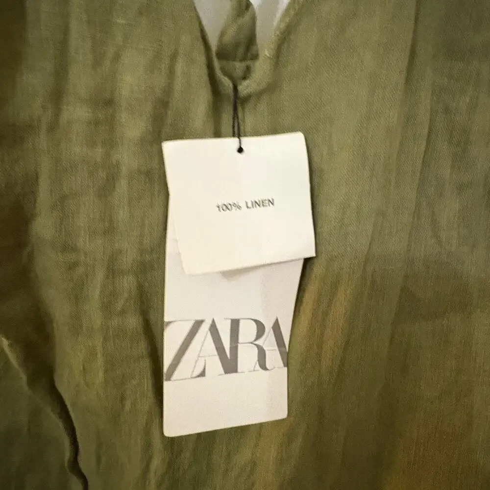 Nwt- ZARA- WOVEN STRAP PALAZZO JUMPSUIT-100% Linen-M